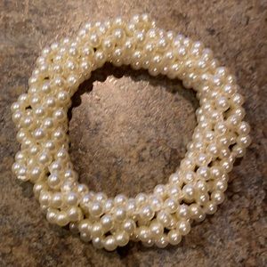 Gorgeous White Faux Pearls Woven Multi Bracelet